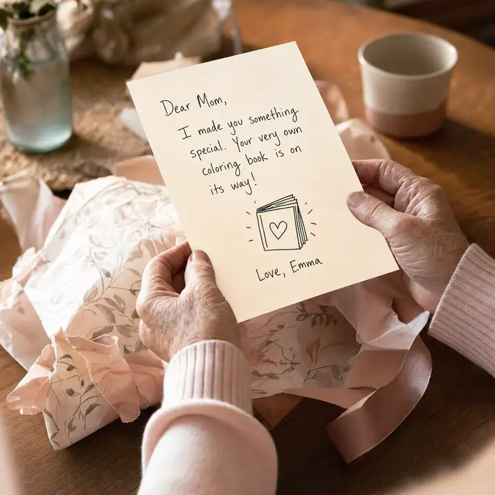 The Gift Announcement card: a printable card with your personal message, telling them their custom coloring book is on its way